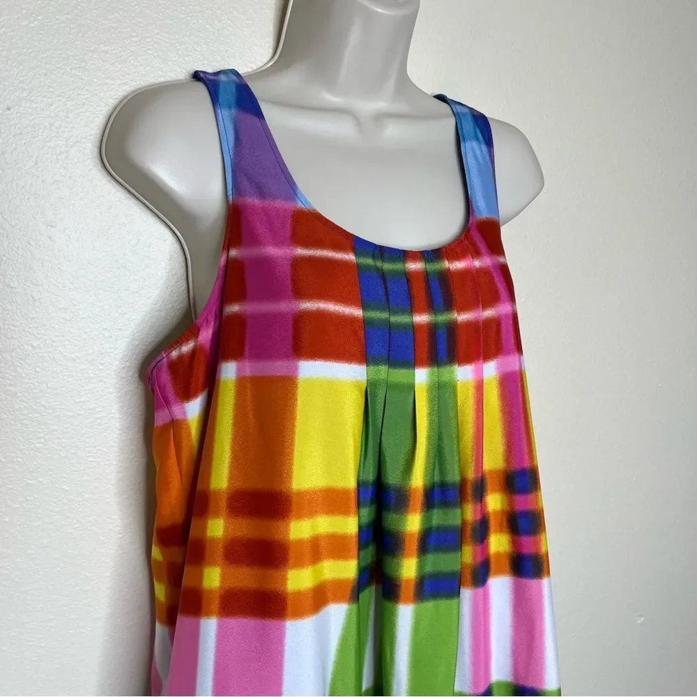 Madison Leigh Bright Plaid Racerback Sleeveless Shift Dress Women 12 Colorful